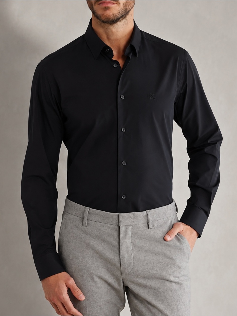 Cavalli Class by Roberto Cavalli Men’s Black Stretch Button Down Shirt